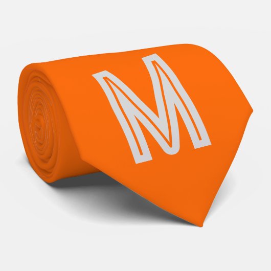 Cravate néon orange - monogramme gras (Roulé)