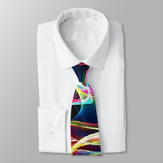 Cravate Neon Psychedelic Abstrait Wavy Electric Art (Attaché)