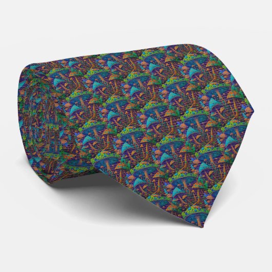 Cravate Néon Psychédélique - Motif Champignon (Roulé)