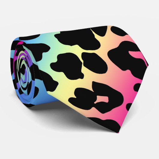 Cravate Neon Rainbow Leopard Motif Imprimer (Roulé)