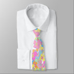 Cravate Neon Retro Floral Rose coloré<br><div class="desc">Retro faux néon motif floral. Rose,  orange,  menthe,  bleu,  jaune,  néon esthétique florale.</div>