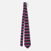 Cravate néon rose rose vif tendance noir et gris rayé (Dos)