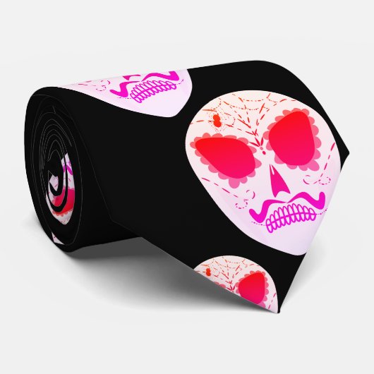 Cravate Neon Sugar Skull Motif Halloween Noir (Roulé)