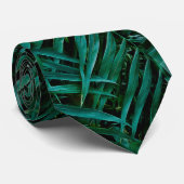 Cravate Night Green Tropical Palm Leaves (Roulé)