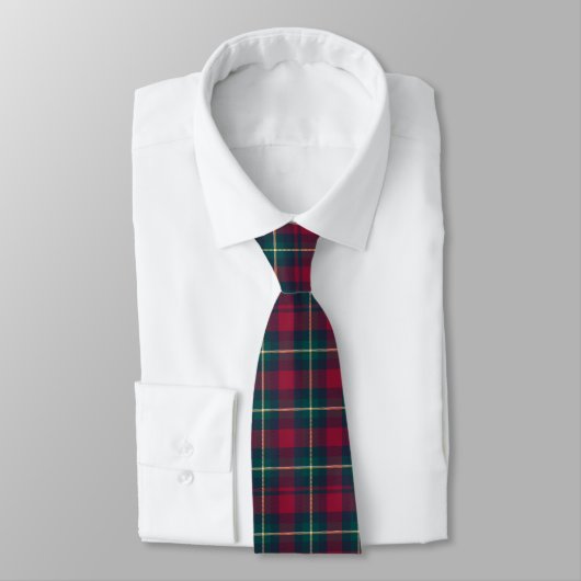 Cravate Noël À damiers écossais rouge et motif vert (Attaché)