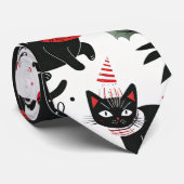 Cravate Noël aux chats noirs rétro (Roulé)