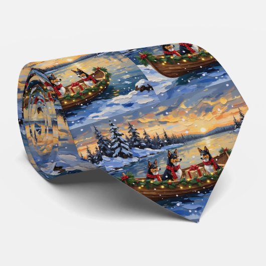 Cravate Noël Bateau Basenji Fêtes (Roulé)