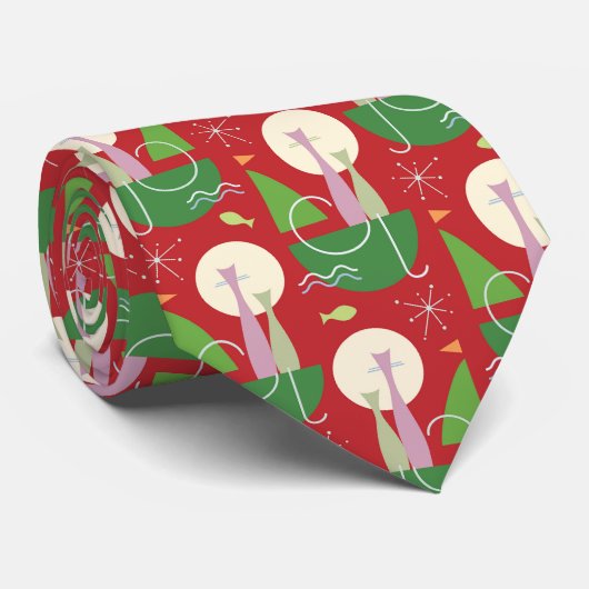 Cravate Noël Chat Necktie (Roulé)