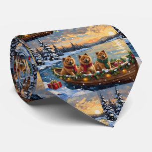 Cravate Noël Chow Chow Bateau Fêtes
