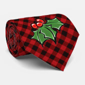 Cravate Noël classique Red Plaid Holly baies feuilles (Roulé)