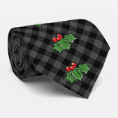 Cravate Noël classique Red Plaid Holly baies feuilles (Roulé)