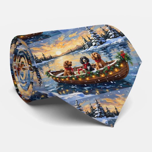 Cravate Noël Cocker Spaniel Bateau Fêtes (Roulé)