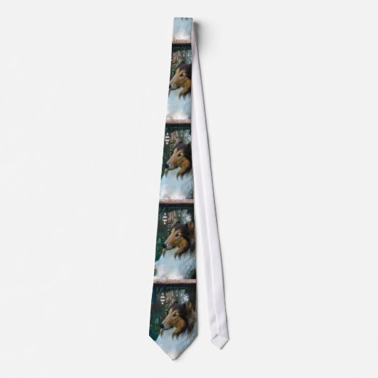 Cravate Noël Collie à la fenêtre (Devant)