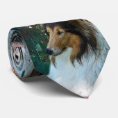Cravate Noël Collie à la fenêtre (Roulé)