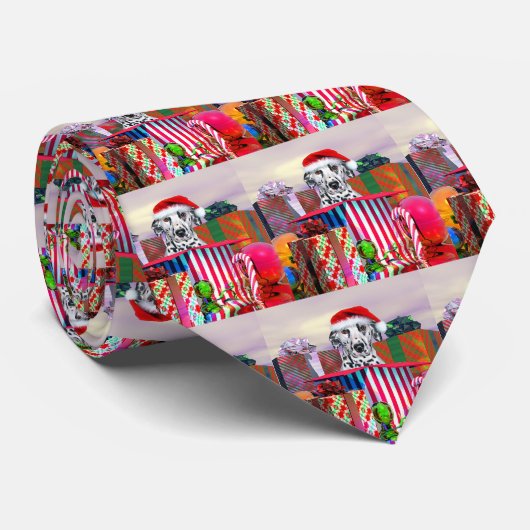 Cravate Noël dalmate surprise (Roulé)