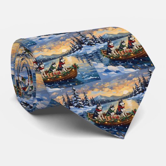 Cravate Noël de bateau de Husky sibérien (Roulé)