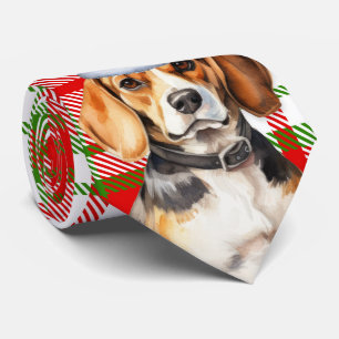 Cravate Noël des Fêtes de Noël Rouge et Vert Plaid beagle