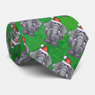 Cravate Noël Eléphant Sur Vert
