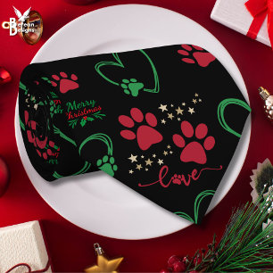 Cravate Noël EMPREINTES DE PATTE DE CHIEN et CŒURS D'AMOUR