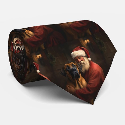 Cravate Noël festif Rhodesian Ridgeback Santa Claus (Roulé)