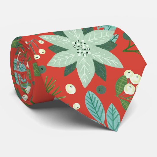 Cravate Noël Fête Florale Rouge (Roulé)