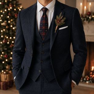 Cravate Noël Flocon de Neige Tartan Bourgogne Marine