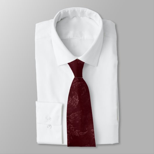Cravate Noël floral bordeaux rouge profond (Attaché)