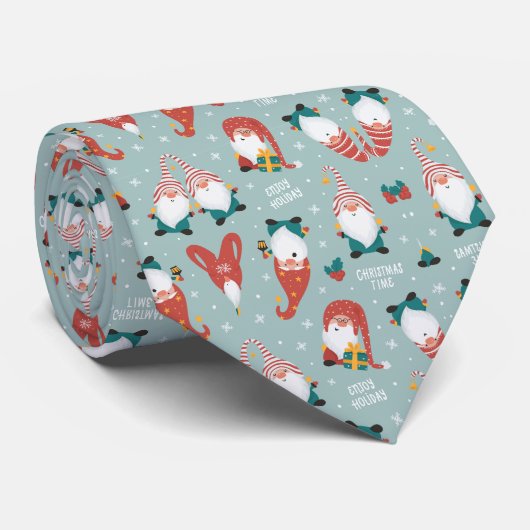 Cravate Noël Gnomes Casquettes à rayures rouges (Roulé)