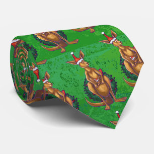 Cravate Noël Kangaroo sur le dos vert peint