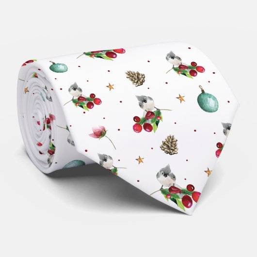 Cravate Noël Oiseau d'hiver Tufted Titsouris Motif (Roulé)