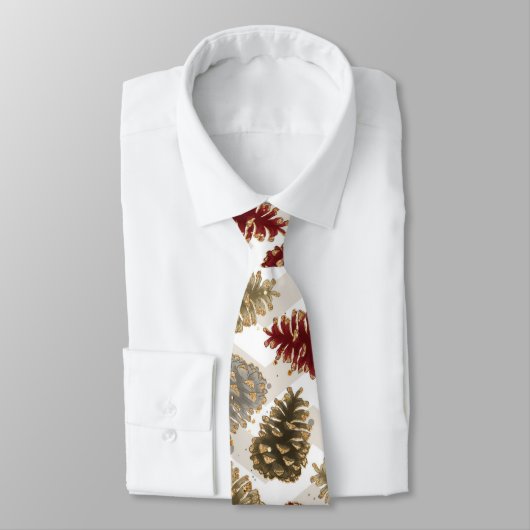 Cravate Noël or rouge luxe Pine Cone Motif (Attaché)