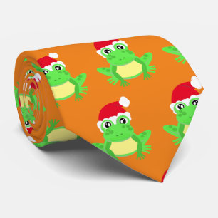 Cravate Noël Orange Frog Santa Hat Motif Nouveauté
