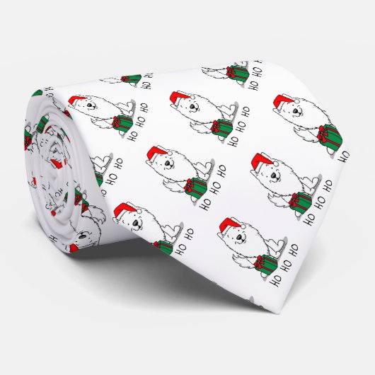 Cravate Noël Père Noël American Eskimo Chien HO HO HO Mign (Roulé)