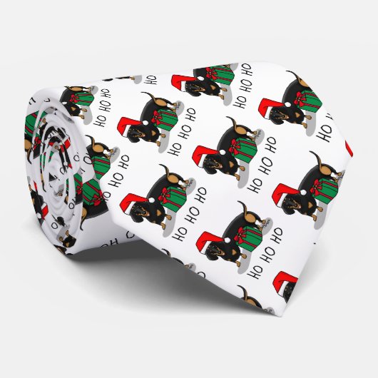 Cravate Noël Père Noël Dachshund (S noir & tan) Drôle (Roulé)