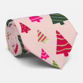 Cravate Noël rose et vert (Roulé)