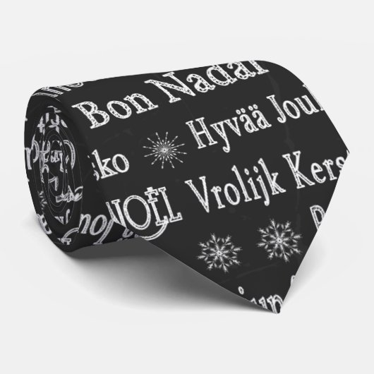 Cravate Noël Salutations Multiples Langues Noir (Roulé)