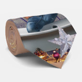 Cravate Noël SlipperyJoe en or argent étoiles lumières hum (Roulé)