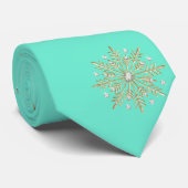 Cravate Noël Snowflakes Aqua & Gold Holiday (Roulé)