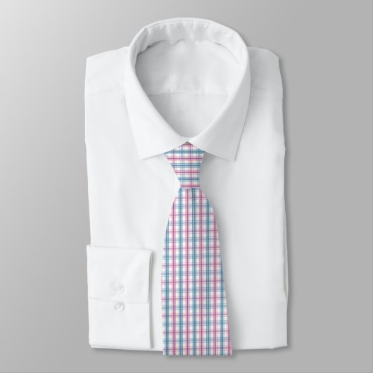 Cravate Noël Tartan Rose Et Bleu (Attaché)