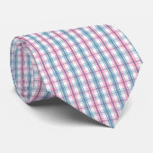 Cravate Noël Tartan Rose Et Bleu (Roulé)