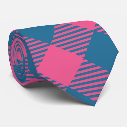 Cravate Noël Tartan Rose Et Bleu (Roulé)