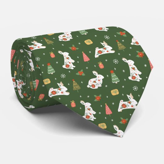 Cravate Noël Vacances Forêt Bunny (Roulé)