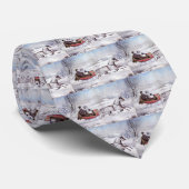 Cravate Noël Vintage, La Route Hiver, Cheval Sleigh (Roulé)