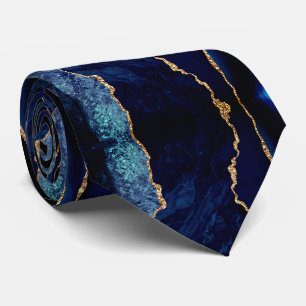 Cravate Nœud de col moderne en marbre bleu navy Agate or