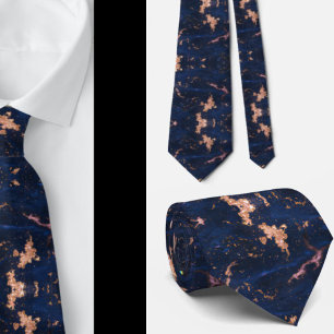 Cravate Nœud papillon bleu marine à feuille d'or rose