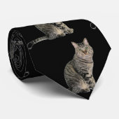 Cravate Noeud papillon chat noir et tabby (Roulé)