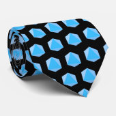 Cravate Noir avec dé bleu polyèdre (Roulé)