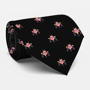 Cravate Noir avec motif de robots roses