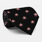 Cravate Noir avec Robot Rose Motif (Roulé)