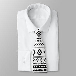 Cravate Noir aztèque sur motifs blancs mélangés Motif r